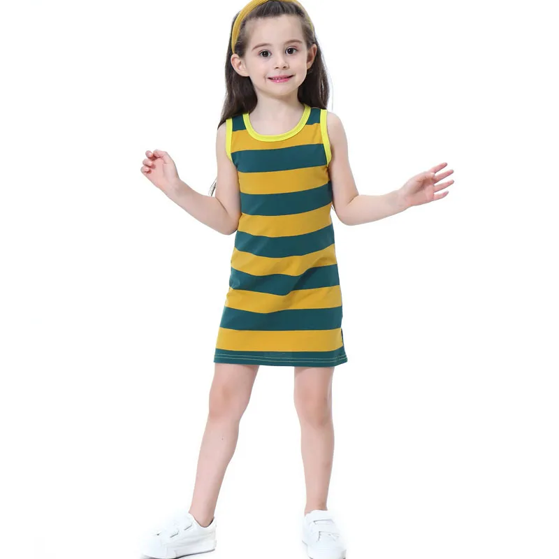 Новое летнее платье 2019 г. Повседневные платья для девочек Хлопковое в полоску без