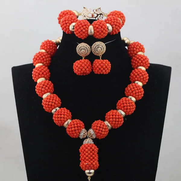 Новый стиль оранжевые Коралловые бусы Ювелирные наборы нигерийские Африканские