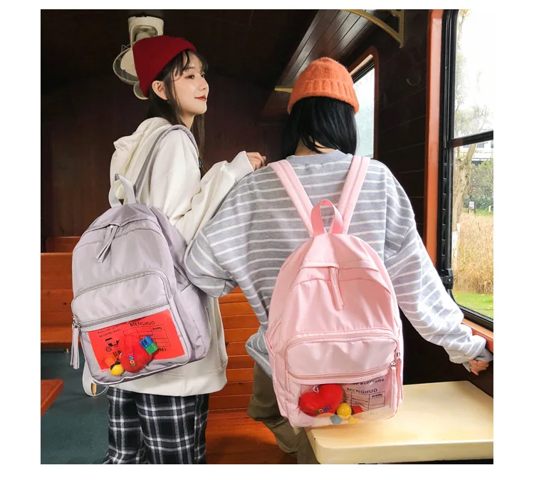 Harajuku нейлоновый женский рюкзак, женский простой прозрачный рюкзак для путешествий, милый водонепроницаемый рюкзак для девочек, повседневные школьные рюкзаки для студентов