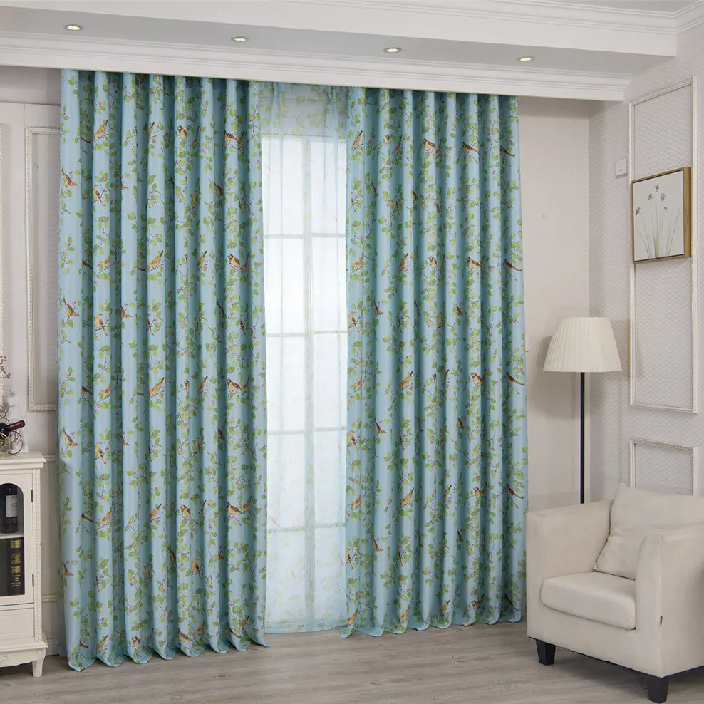 Занавески с милым принтом птиц для гостиной сельской местности затемняющие