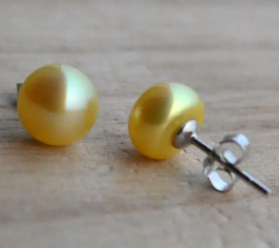 Желтые жемчужные серьги AAA 8 мм пресноводный жемчуг SS925 стерлингового серебра