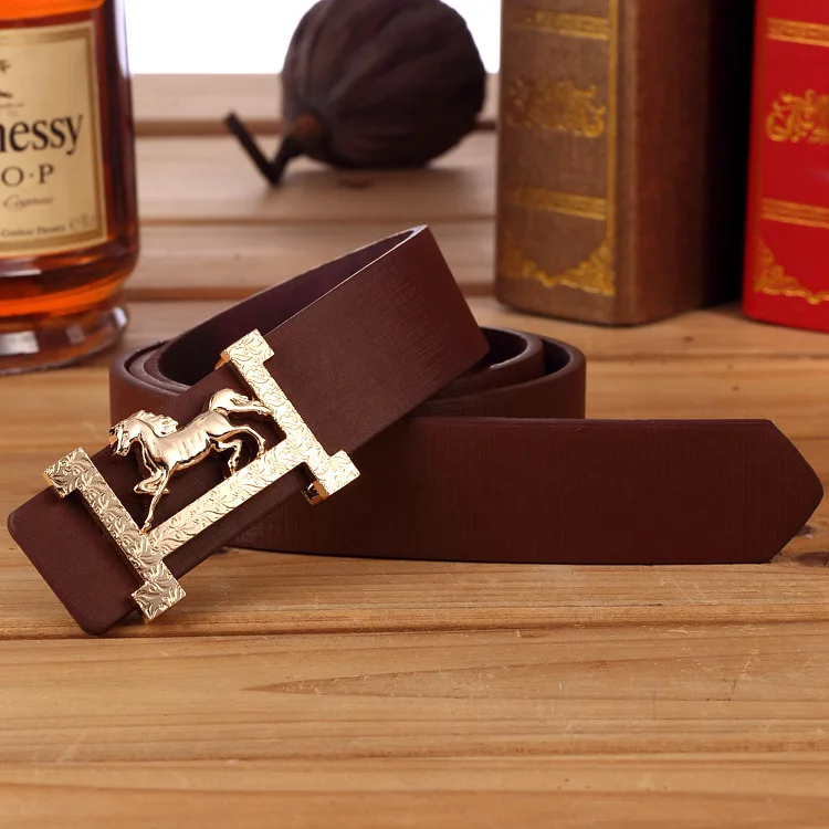 Mens Gold Horse Belt Buckle Genuine Leather Wristband Man men's casual leather belt male All-match ladies fashion belts latest |