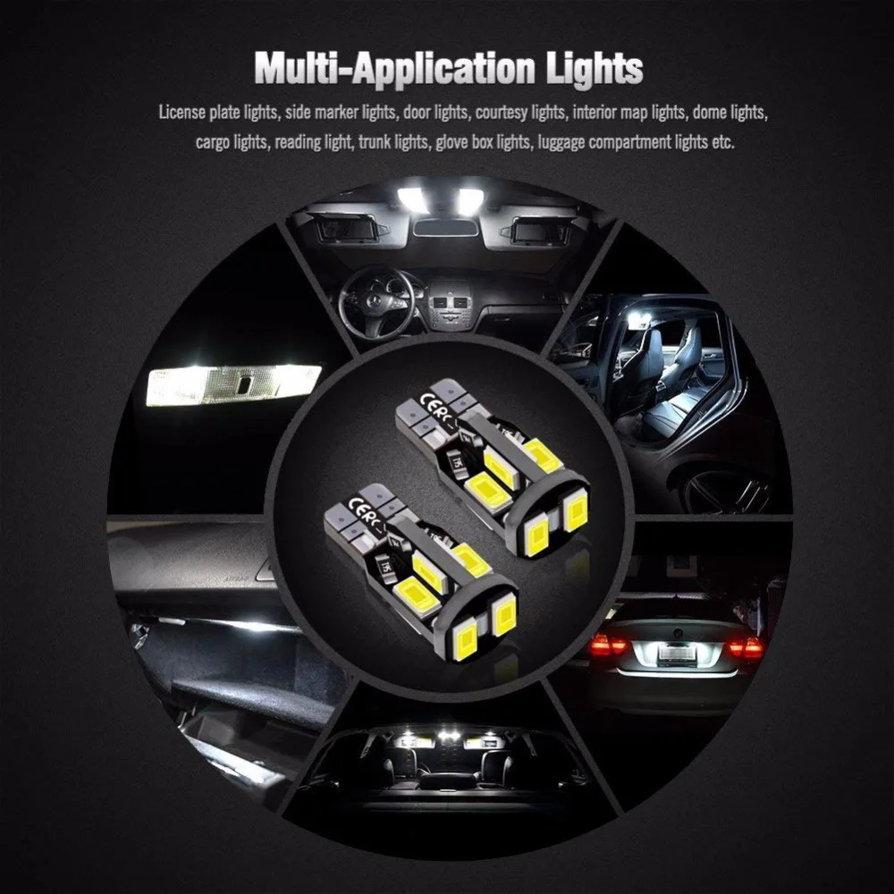 10 шт. 194 168 2825 W5W Светодиодная лампа 10SMD 5730 суперъяркая 6000K белая 1 год
