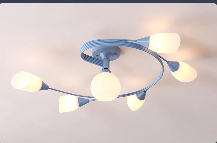 BLUE 5X1 Розовые/синие/черные светодиодные лампы для дома, белый абажур, люстра, железные Современные Люстры, приспособление для внутреннего освещения - Цвет абажура: BLUE 5X1