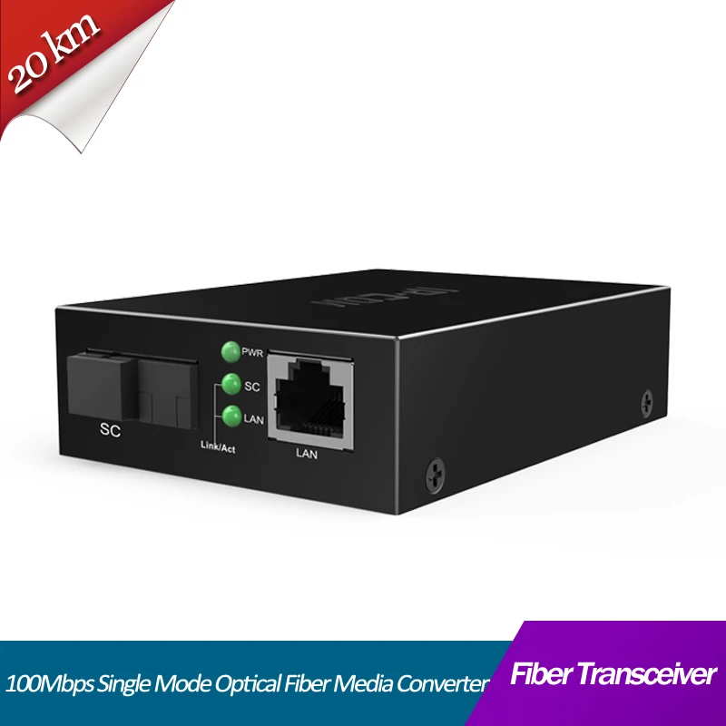 

1 пара 10/100 Мбит/с быстрый медиа Ethernet преобразователь одномодовый SC волоконно-оптический медиа конвертер до 20 км FTTH волоконно-оптический трансивер