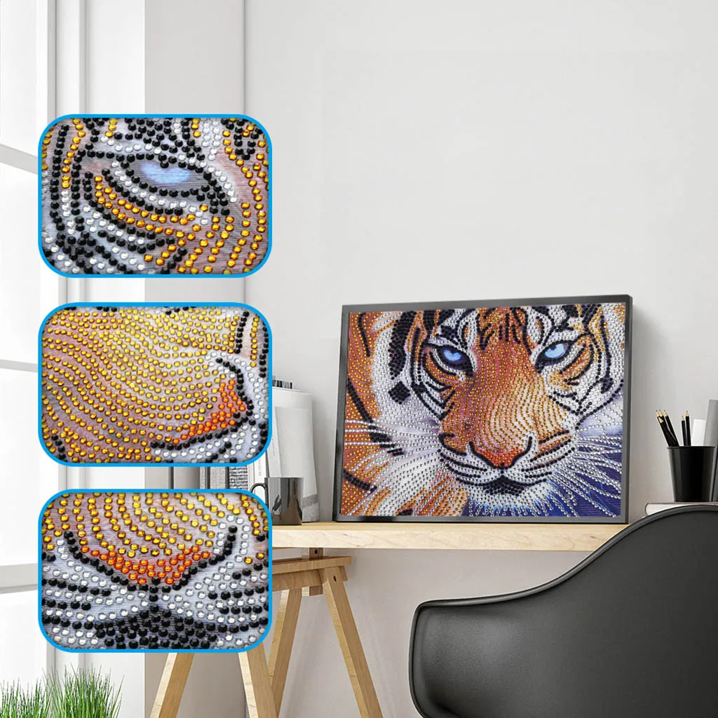 

5D DIY Special Shaped Diamond Painting Painted Cartoon Animals Tiger Crystal Embroidery Animal Cross Stitch Crafts Decoration