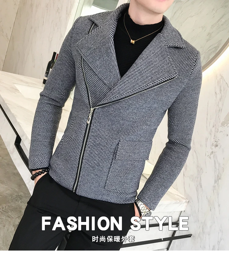 2020 новое осенне-зимнее Полосатое мужское Короткое шерстяное пальто с