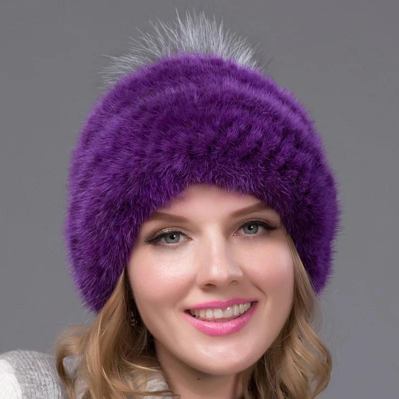 Mink +fox fur Winter Hats for Woman Skullies & Beanies Knitted Solid Cute Hat Girls Autumn Female Beanie Caps Warmer Bonnet Men