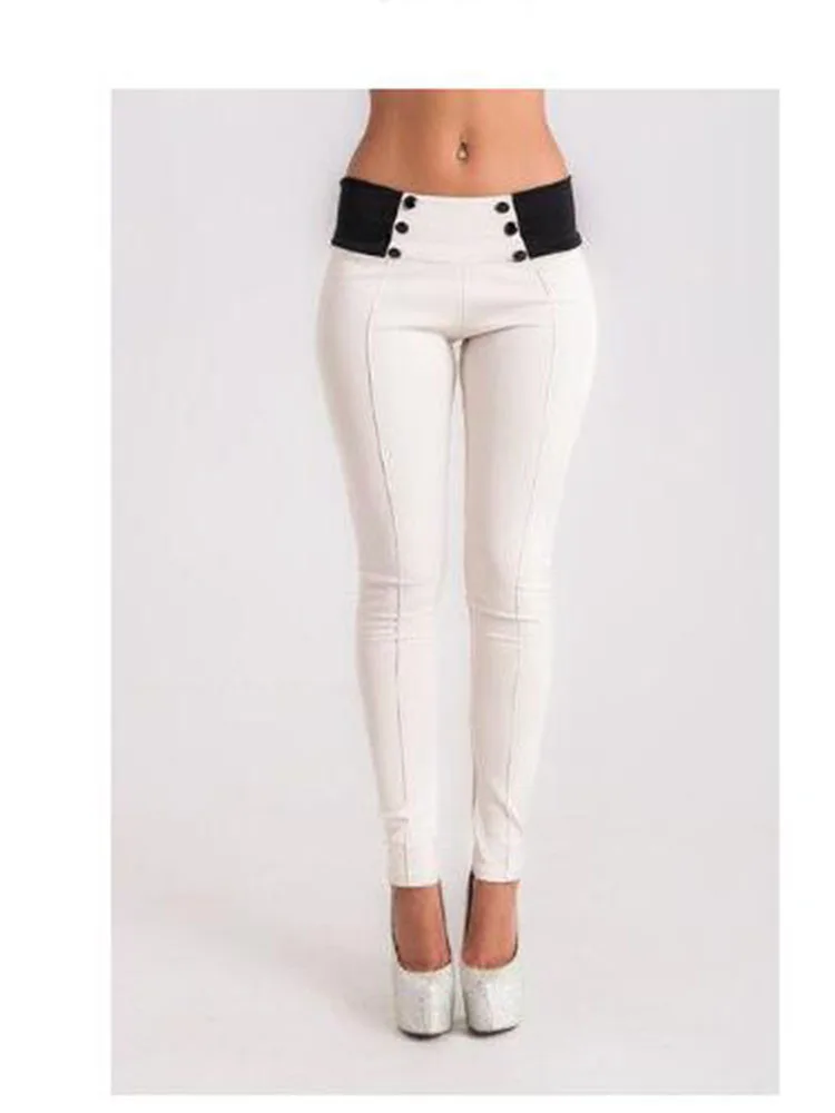 

2019 New black white Women's Casual OL office Pencil Capris Fashion High Waist Double Breasted Slim Pencil Pants