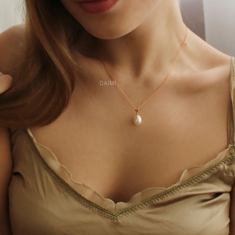 DAIMI 18K Rose Gold Necklace 8-9mm Freshwater Pearl Pendant Genuine Chain Jewelry with Certificate Box | Украшения и аксессуары