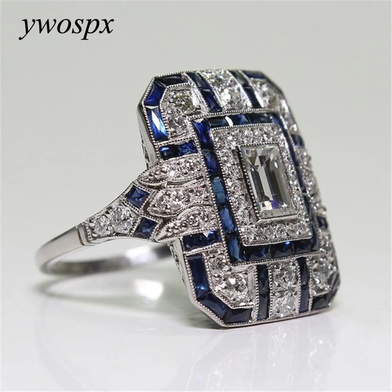 

YWOSPX Luxury Silver Big Square Rings for Women Jewelry Wedding Crystal Zircon Anel Engagement Anillos Statement Ring Gifts Y35