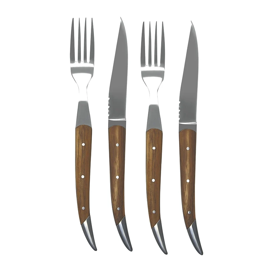Set of 4 Набор ножей и вилок для стейка из нержавеющей стали | включает ножи для стейка+ вилки/ручки из зебрадового дерева - Цвет: Set of 4