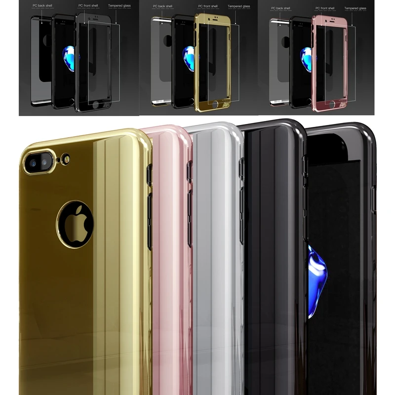 PC покрытие зеркала 360 градусов полный защитный чехол для iPhone X 7 8 6 S Plus 10 + стекло
