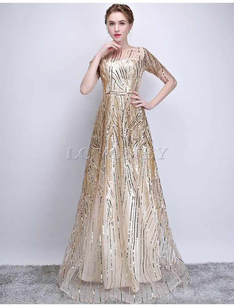 DEERVEADO Robe De Soiree, короткие рукава, Длинные вечерние платья с поясом, с блестками, торжественное платье для женщин, Платья для вечеринок YS449