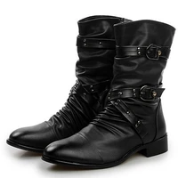 new men fashion leather boots british style motorcycle boots for male solid black platform rubber shoes street punk boots
