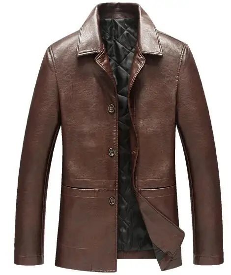 

M-4XL HOT / Spring Men's New Fashion Middle-aged thickened warm lapel PU leather jacket