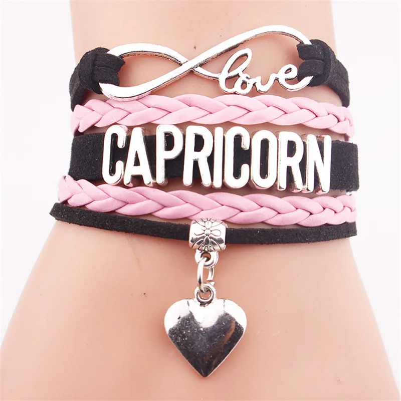 Бесконечность Козерога браслет со знаком зодиака-ручная работа черный с розовой