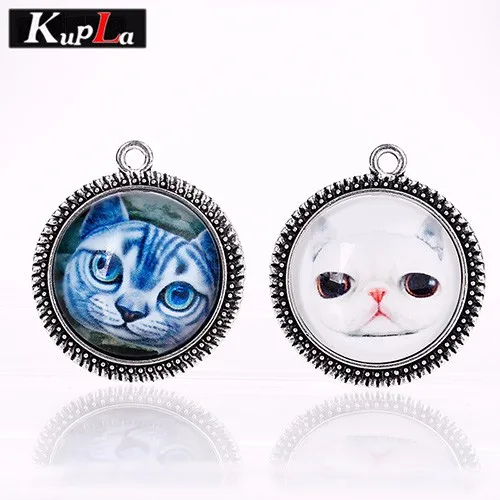 Стекло Круглый Кулон Кабошоны Настройки Diy Смешанные личность кошка узор Стекло кабошоны 20 мм и 25 мм 30 шт./лот C5492