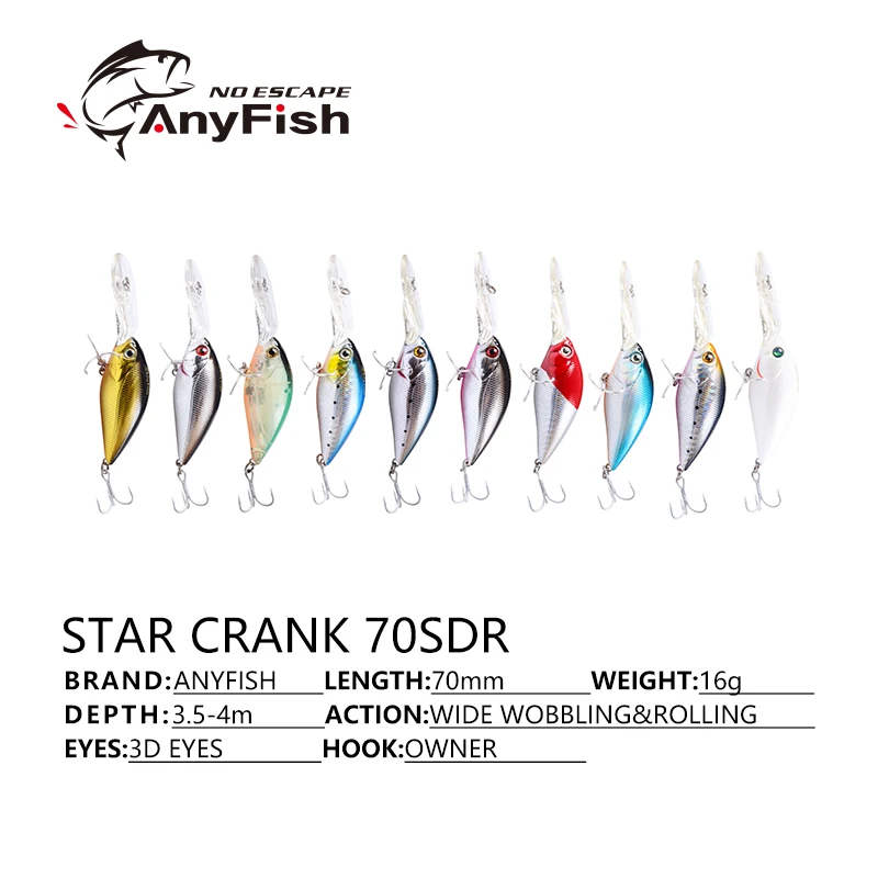 Рыболовные приманки ANYFISN CRANK 70SDR жесткие в виде гольяна искусственные 7 см 16 г