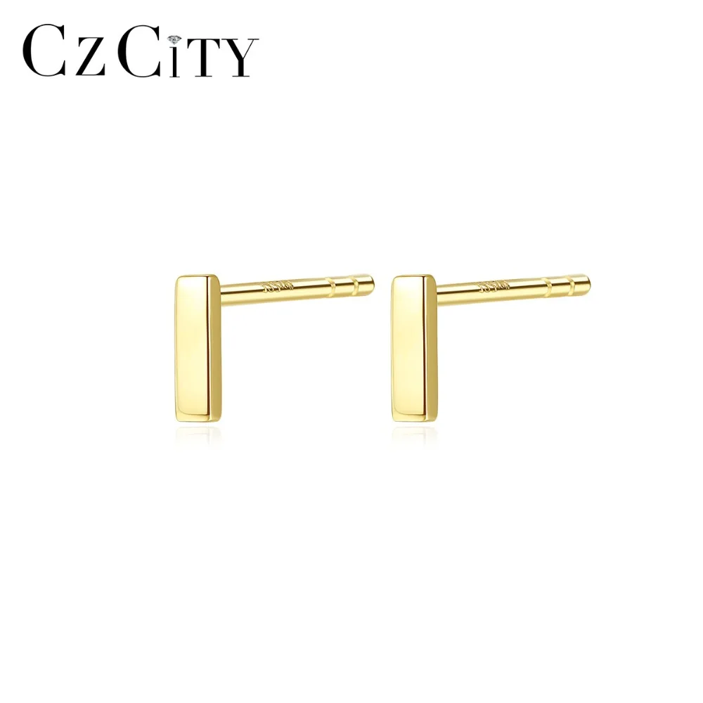 CZCITY настоящие 14 к золотые маленькие слитные серьги-гвоздики для женщин Au585 минималистичные повседневные 14 к желтые золотые ювелирные серьги
