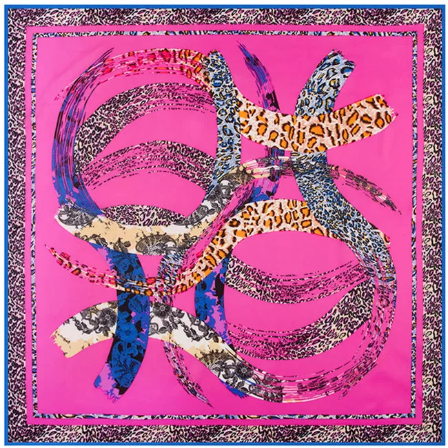 

New Design Twill Silk Scarf Leopard Hit Color Print Women Hijab Brand Scarf Bandana 100cm Square Scarves Femal Foulard Turban