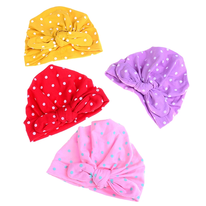 1 Pc Baby Girl Candy Color Sweet Bowknot Hat With Dot Turban Cap For Girls Elastic | Детская одежда и обувь