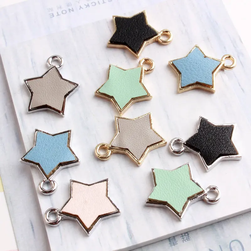 

50PCS Silver Gold Base Colorful Leather Star Charms DIY Accessories For Handmade Bracelet Necklace,Keychain