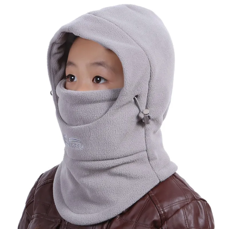 light grey Теплая Флисовая ветрозащитная детская шапка для маленьких мальчиков и девочек, зимняя шапка для детей, ветрозащитная шапка с лыжной маской - Цвет: light grey
