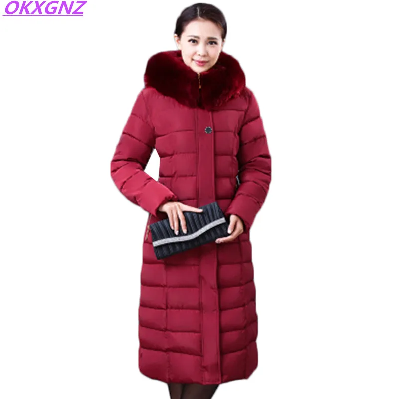 

New Middle-aged Female Winter Down cotton Jacket Coats Long style Parkas Thick Warm Jackets Plus size Slim Outerwear OKXGNZ 1098