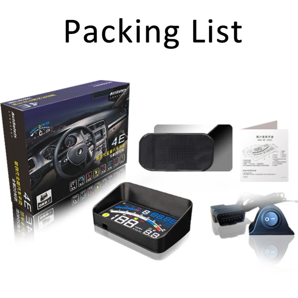 5," 4E OBDII Автомобильный HUD OBD2 порт дисплей Windows экран скорость Предупреждение лобовое стекло проектор сигнализация
