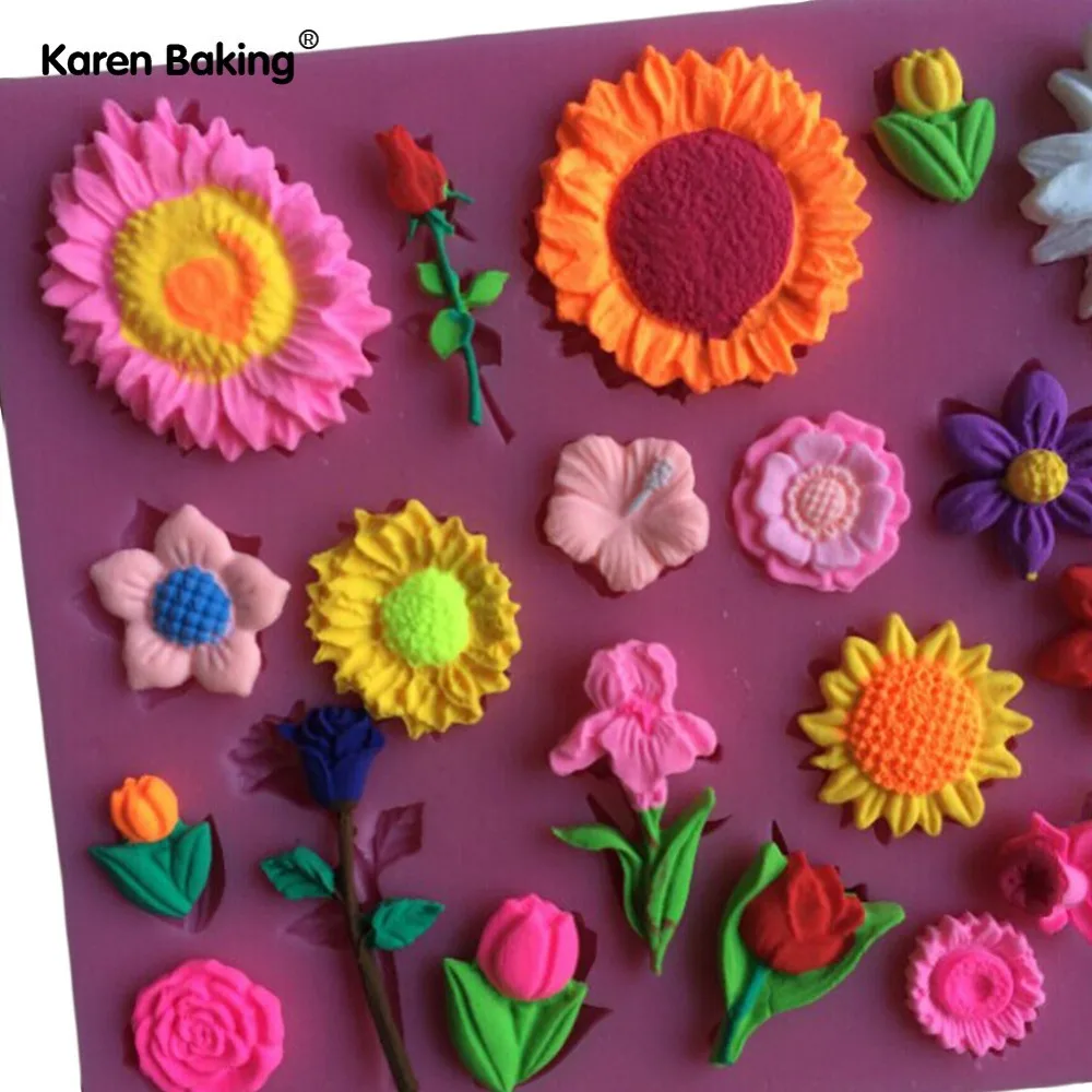 Красивые солнечные цветы и другие 3D Силиконовые помадные формы для украшения