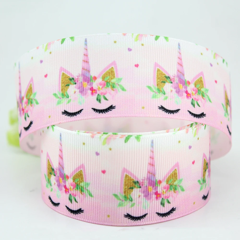 

Cute 1-1/2 inch pink flower cartoon unicorn 38mm printed grosgrain ribbon DIY hairbows Clips wedding decor sewing ribbons