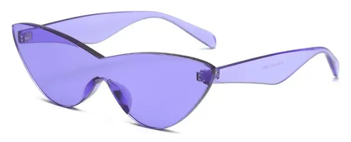 purple lens Женские солнцезащитные очки карамельного цвета, прозрачные, зеленые, без оправы, кошачий глаз, солнцезащитные очки для женщин и мужчин, винтажные очки Gafas de sol oculos - Цвет линз: purple lens