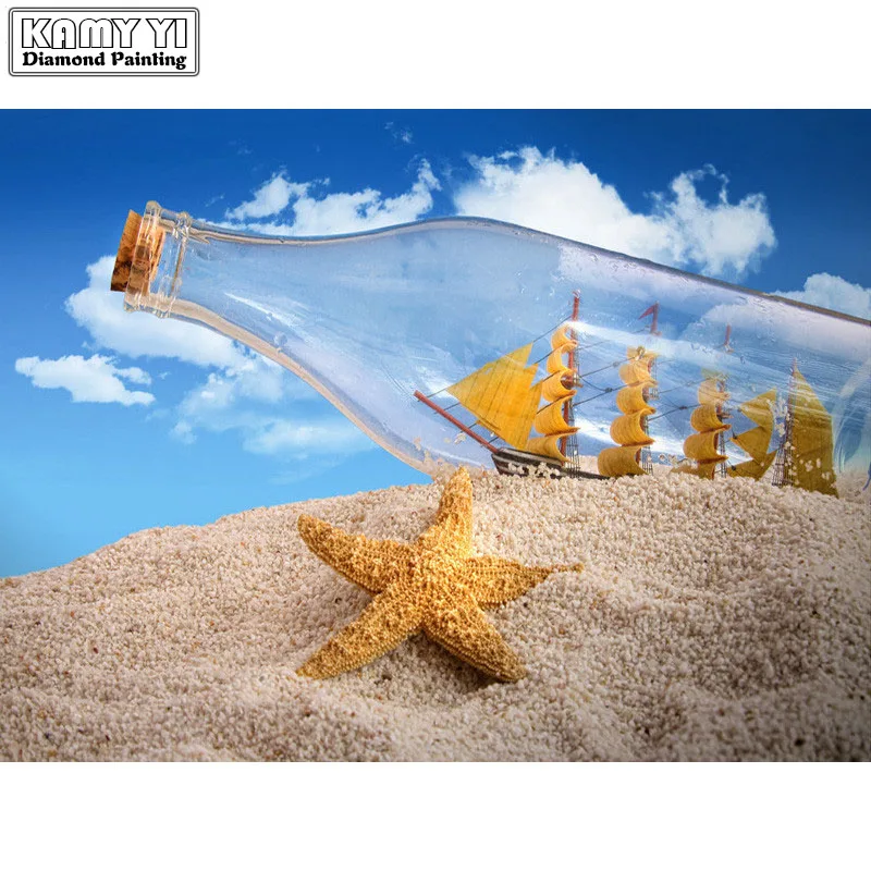 

Full Square drill 5D DIY Diamond embroidery bottle of the boat Diamond Painting Cross Stitch Rhinestone Mosaic decoration