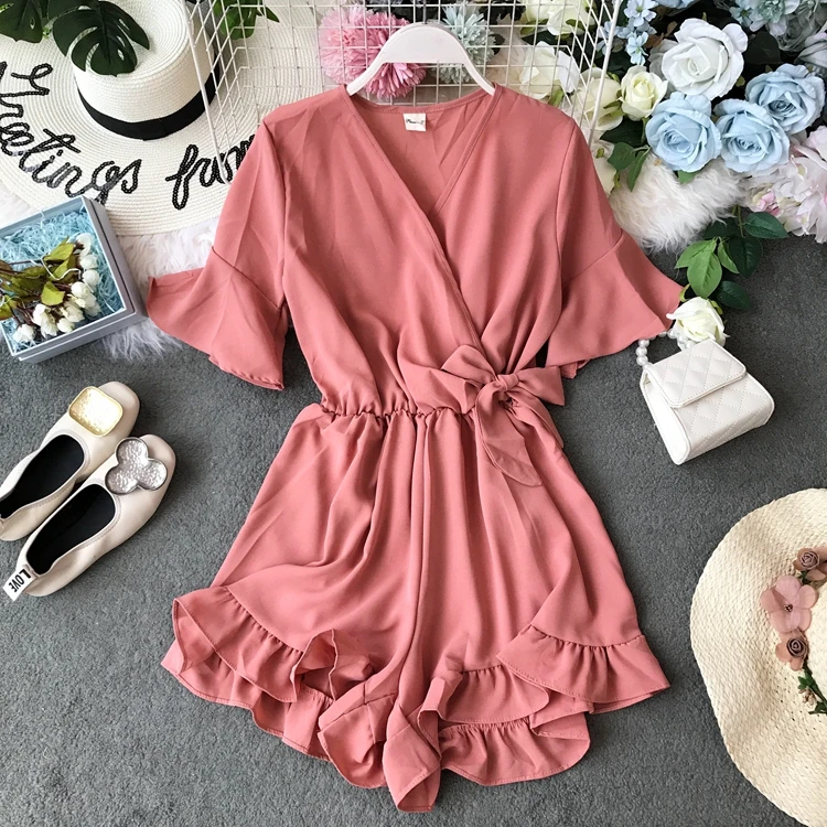Комбинезон с воланом 2019 новые модные женские комбинезоны летние пляжные v