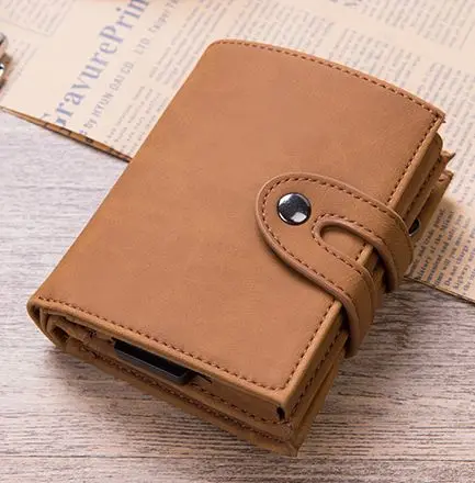 Алюминиевый Rfid кредитный держатель для карт, кошельки для мужчин и женщин, держатель для ID наличных денег на молнии, кошельки для монет, кошелек для ключей, кожаный RFID мини-кошелек - Цвет: khaki