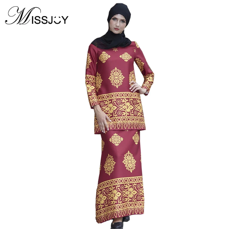 MISSJOY абайя, Малайзия, платья из двух частей, женское платье с длинным рукавом и принтом, модное мусульманское платье с баской из Дубая, 2 предм...