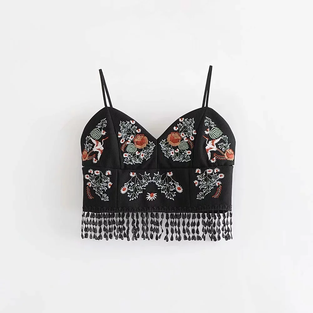 Элегантный женский комплект 2 шт. с вышивкой короткий топ на бретелях + шорты для