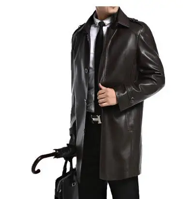 

Autumn spring thicken motorcycle leather jacket men jaqueta de couro masculino lapels long trench coats mens faux leather coats