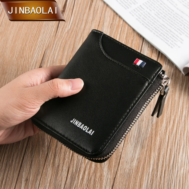 Мужской кошелек JINBAOLAI на молнии из искусственной кожи с отделением для