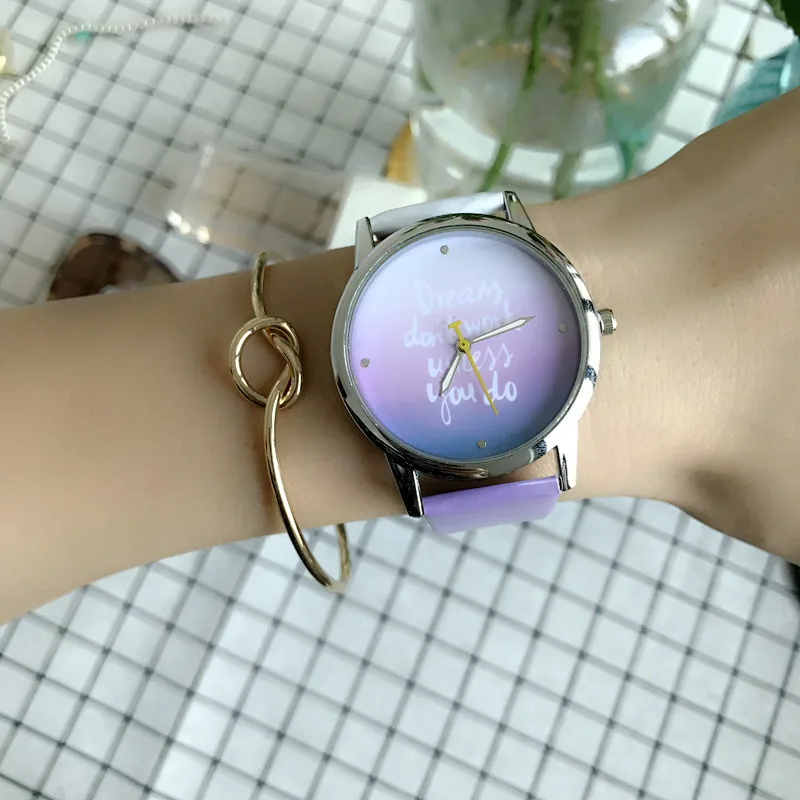 2017 Популярные Двойные цвета кожаный ремень женские студенческие часы мечты не