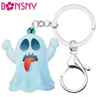 Bonsny акрил Хэллоуин озорной синий Призрак Брелки Брелок-кольцо мультфильм ювелирные изделия для женщин девушек подростков сумка автомобильный кошелек амулеты
