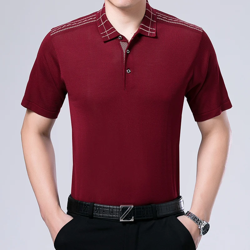 

Mens Polo Shirt Middle-aged Man Summer Clothes Short Sleeve Camisa Gola Polo Silk Cotton Solid Tops Plus Size 4XL 5XL 6XL 8720