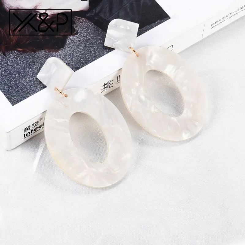White X& P акриловые женские серьги большие длинные массивные полимерные овальные квадратные геометрические Висячие серьги для женщин богемные ювелирные изделия - Окраска металла: White