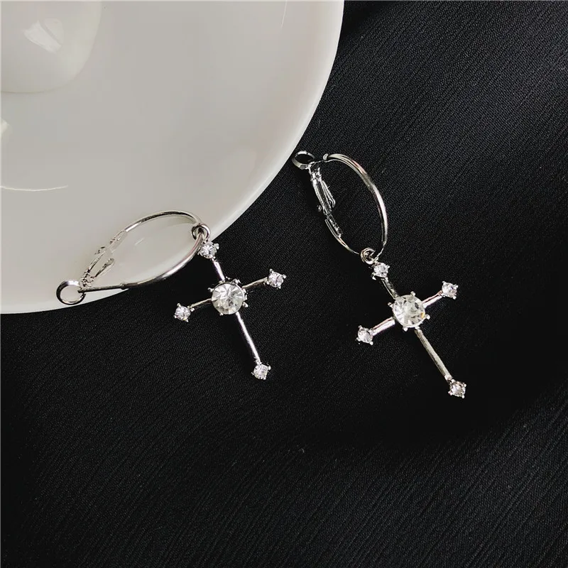Женские серьги-кольца с крестиком WTLTC большие Изящные серьги серебристого цвета