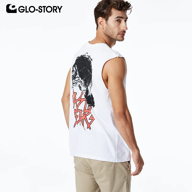 GLO-STORY Мужская одежда для фитнеса из 100% хлопка спортивная в стиле черепа летняя