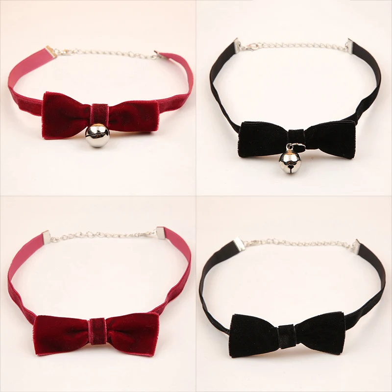 Fashion Bowknot Black Chokers Necklaces Gifts for Women Girls Bell Necklace Jewelry Chocker Bow collares harajuku Punk Wholesale | Украшения