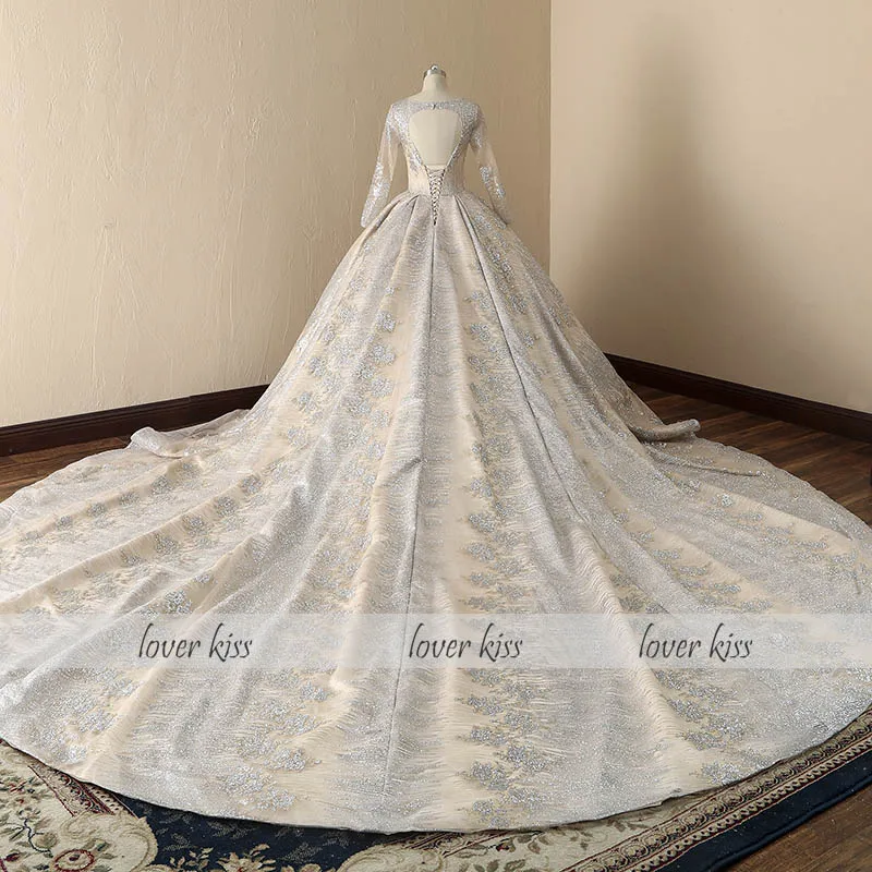 Lover Kiss robe de mariee Impire свадебное платье с длинным рукавом знаменитостей роскошное блестящее свадебное платье