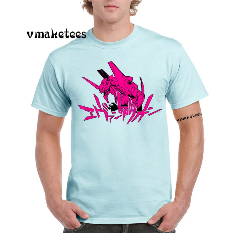 Аниме футболка с коротким рукавом o-образным вырезом атака ангел EVA 01 02 неоновый