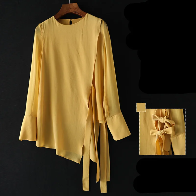 На лето и весну Для женщин из натурального шелка блузка с длинным рукавом